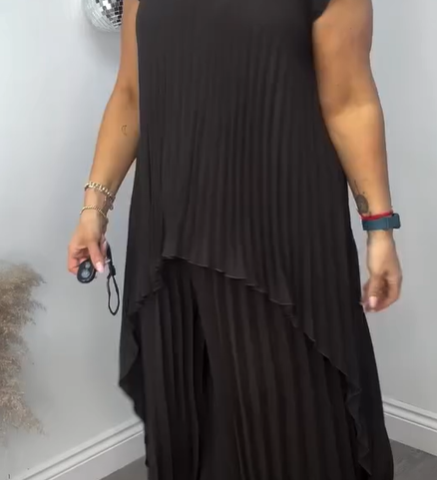 Sherry™ Midi Plissé Šaty s Širokými Nohavicami - Sada