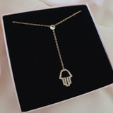 Gold Sautoir with Hand & Zircon
