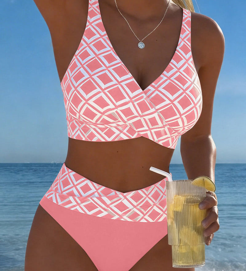 Dvojdielny Bikini s Podprsenkovým Strihom a Diamantovým Motívom