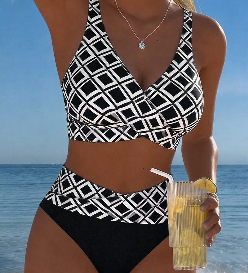 Dvojdielny Bikini s Podprsenkovým Strihom a Diamantovým Motívom