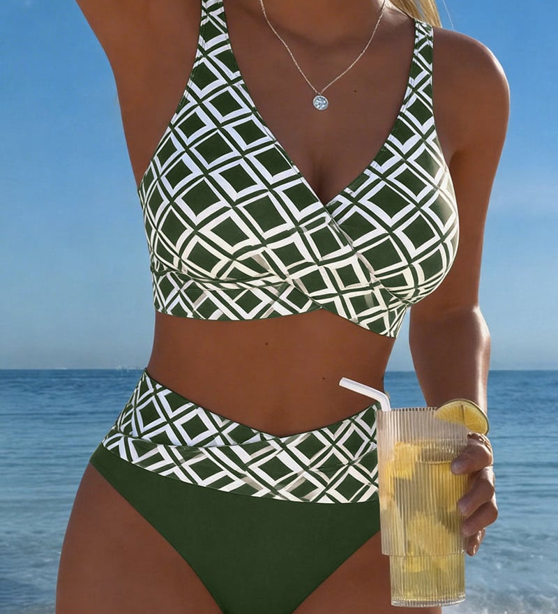 Dvojdielny Bikini s Podprsenkovým Strihom a Diamantovým Motívom