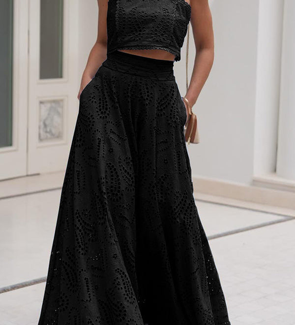 Larissa™ Set: Vyšívaný Top a Maxi Sukňa s Vysokým Pásom
