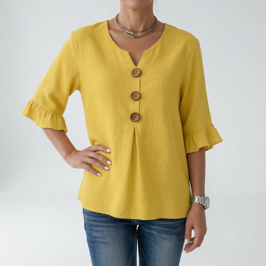 Rosanne™ — Ležérne elegantná blúzka s V výstrihom a volánovými rukávmi