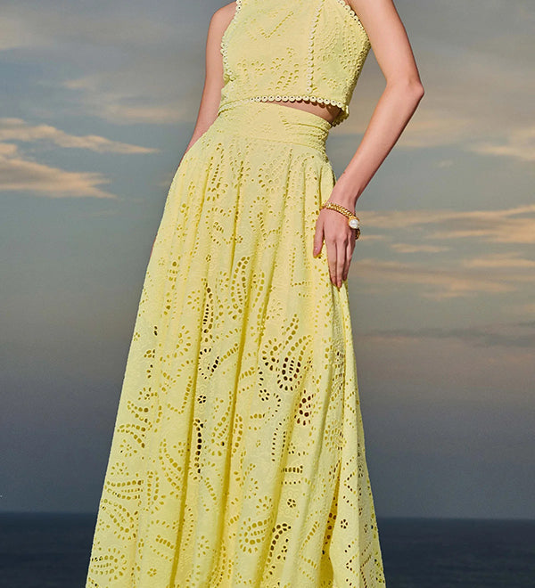 Larissa™ Set: Vyšívaný Top a Maxi Sukňa s Vysokým Pásom