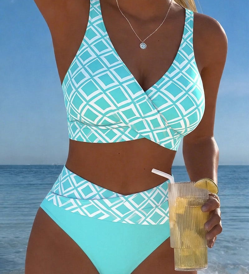 Dvojdielny Bikini s Podprsenkovým Strihom a Diamantovým Motívom