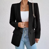 Elegantný Dámsky Blazer s Dlhými Rukávmi a Otvoreným Predným Dielom