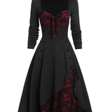 Rockabilly Šaty s Dlhým Rukávom