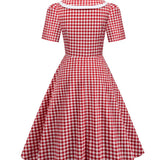 Retro Pin-Up Kockované Červené Šaty
