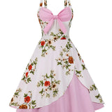 Vintage Pin-Up Dress with Pink Flowers