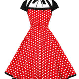 Retro Červené Šaty s Bodkami v Pin Up Stylu