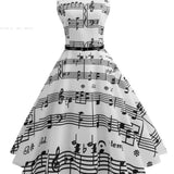 Retro bezrukávové šaty Rockabilly s hudobným dizajnom